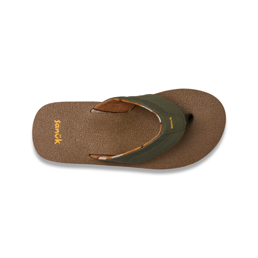 Sanuk Beer Cozy IV - Men's Memory Foam Beach Flip Flops - Dark Olive