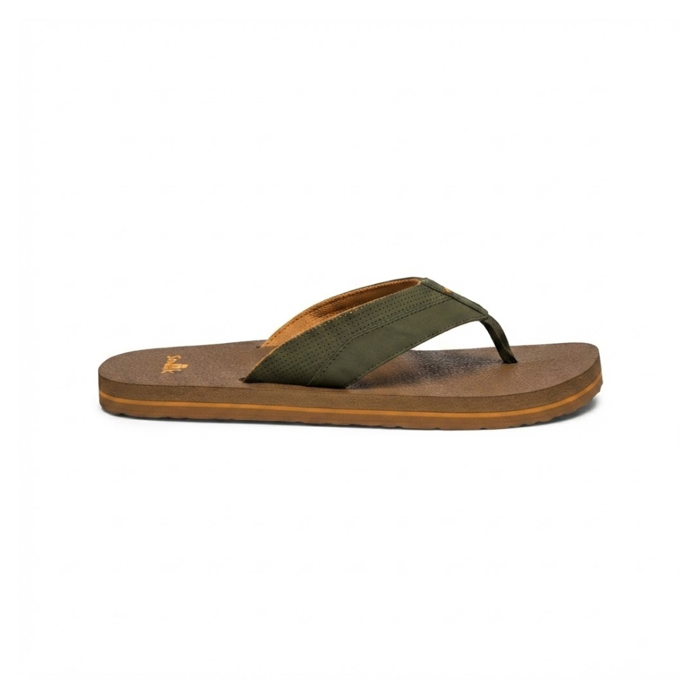 Sanuk Beer Cozy IV - Men's Memory Foam Beach Flip Flops - Dark Olive