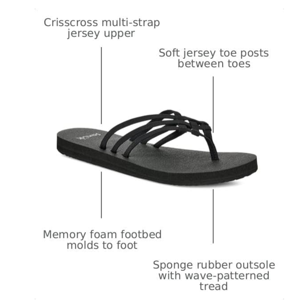 Sanuk Women Yoga Sandy II Memory Foam Flip Flop Sandal Black