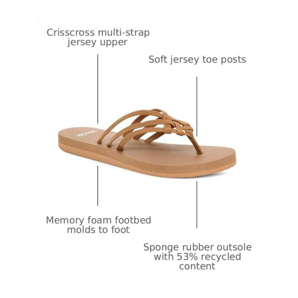 Sanuk Women Yoga Sandy II Memory Foam Flip Flop Sandal Tobacco Brown