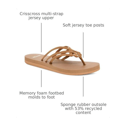 Sanuk Women Yoga Sandy II Memory Foam Flip Flop Sandal Tobacco Brown