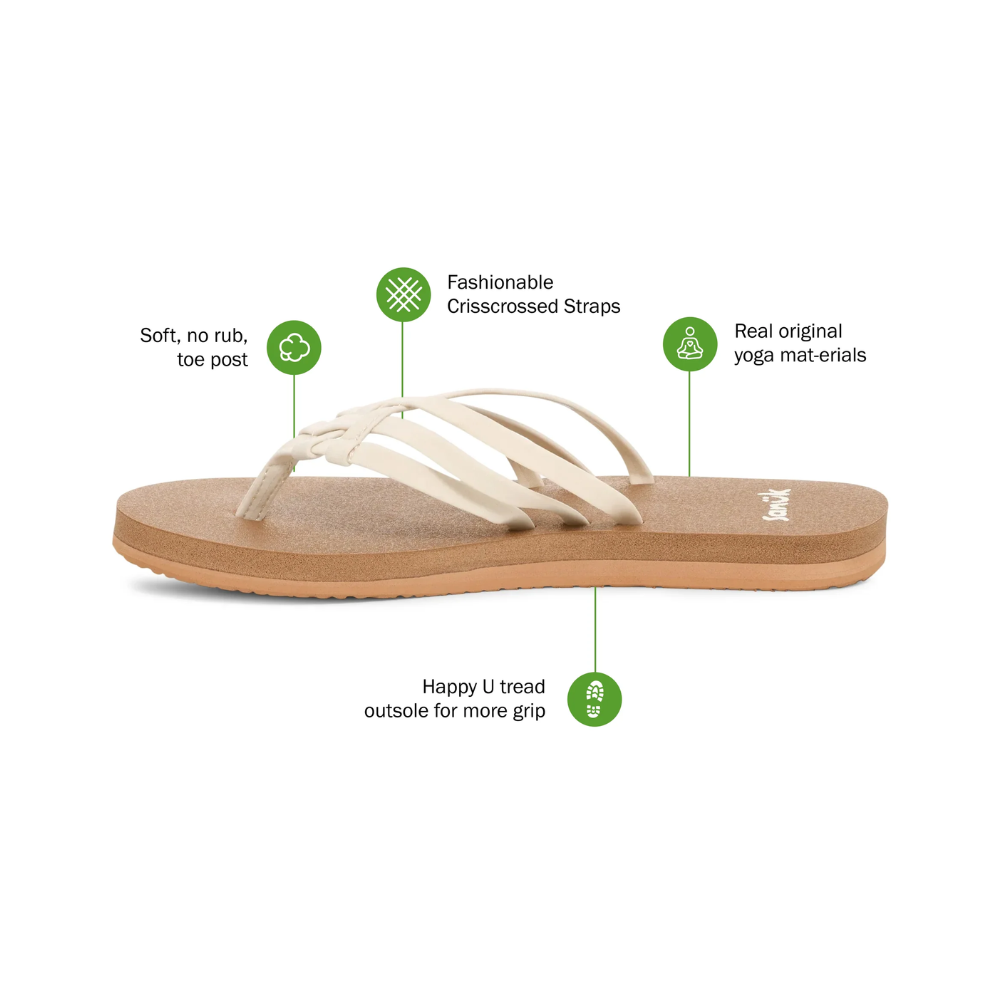 Sanuk Womens Yoga Joy II Flip Flop Sandals White Memory Foam Yoga Mat