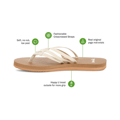 Sanuk Womens Yoga Joy II Flip Flop Sandals White Memory Foam Yoga Mat