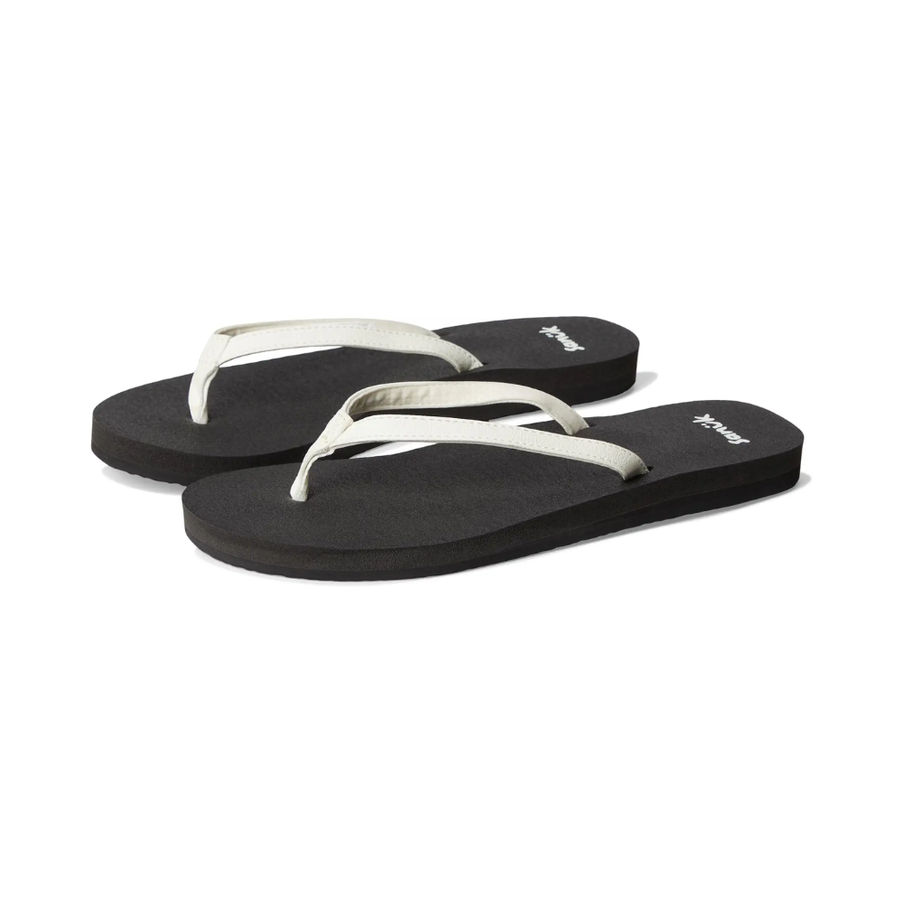 Sanuk Womens Yoga Joy II Flip Flop Sandals White/Black Memory Foam Yoga Mat