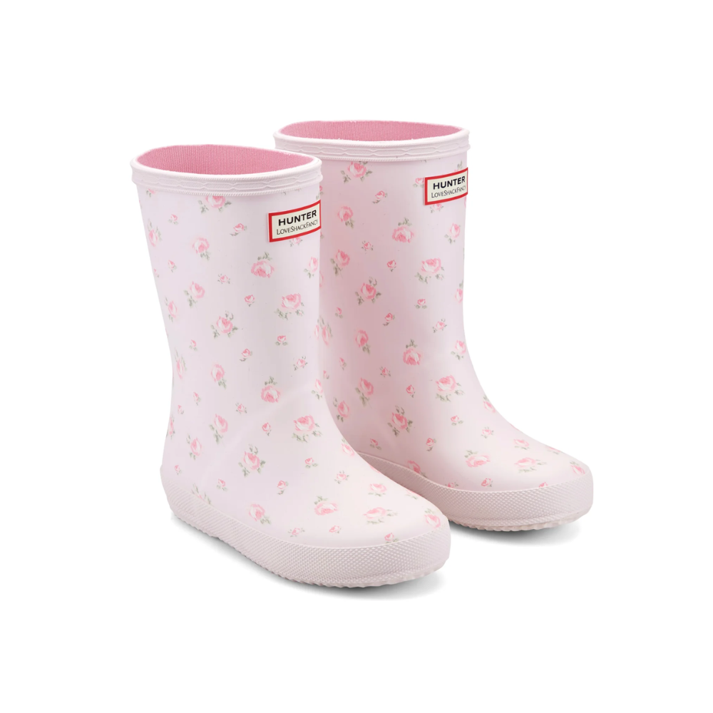 Hunter X LoveShackFancy Kids’ First Classic Rain Boots – Ditsy Pink Floral Print