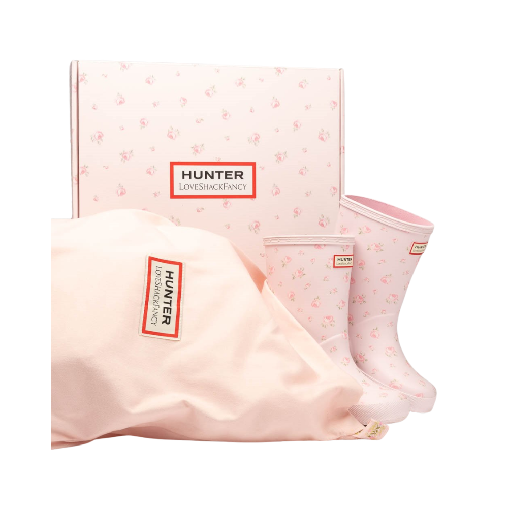 Hunter X LoveShackFancy Kids’ First Classic Rain Boots – Ditsy Pink Floral Print