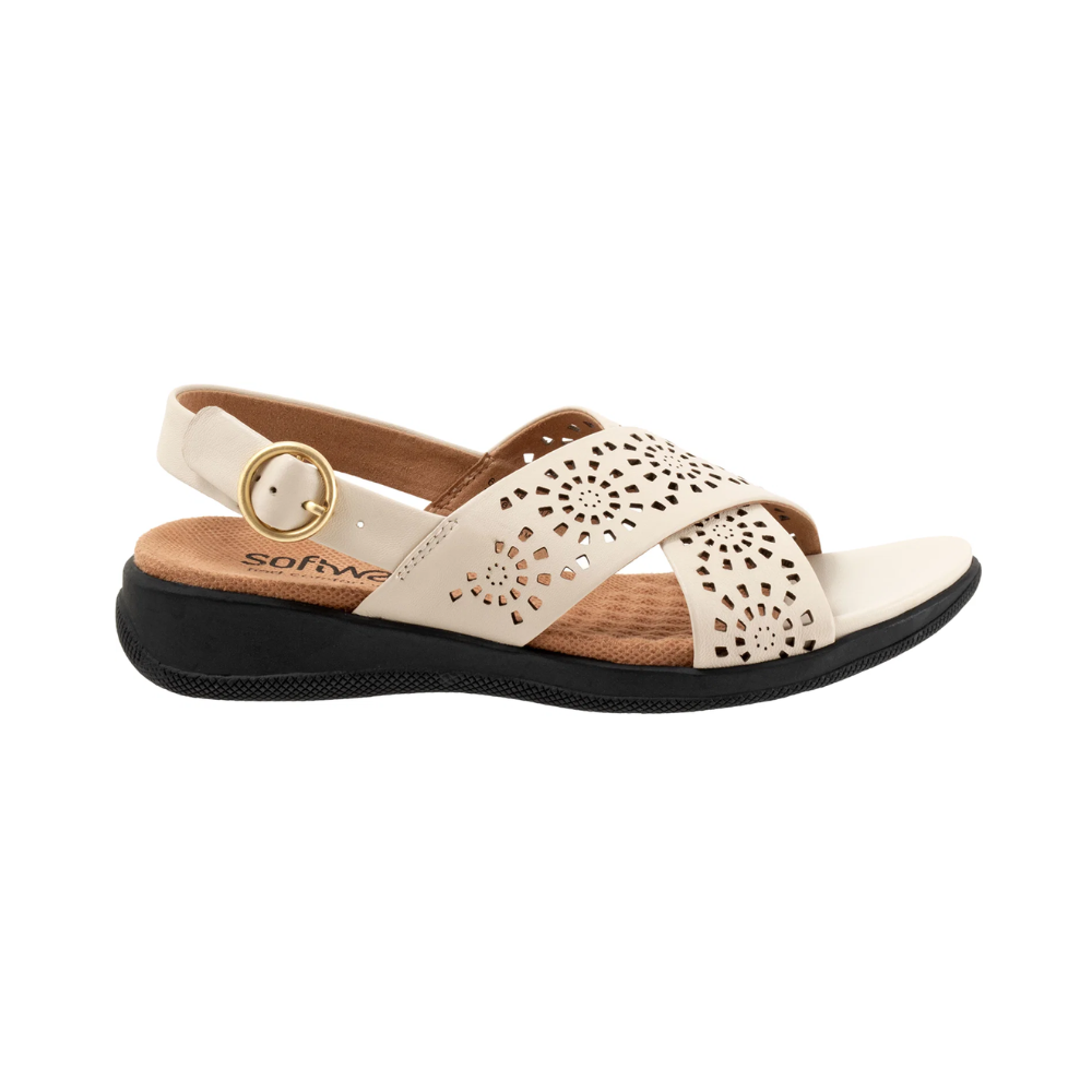 SoftWalk Tillman Sling Perf Women’s Comfortable Leather Sandal - Bone