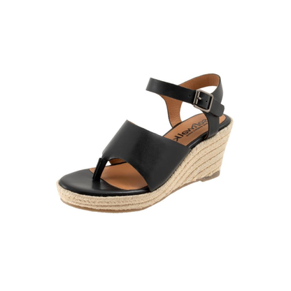 SoftWalk Hilo Women's Leather Platform Wedge Sandal - Black