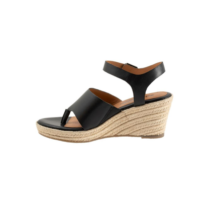 SoftWalk Hilo Women's Leather Platform Wedge Sandal - Black