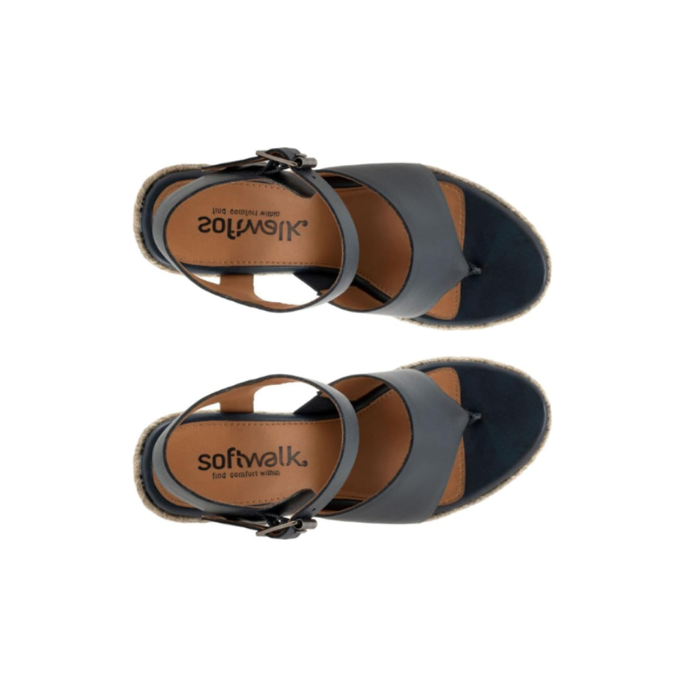 SoftWalk Hilo Women's Leather Platform Wedge Sandal - Navy