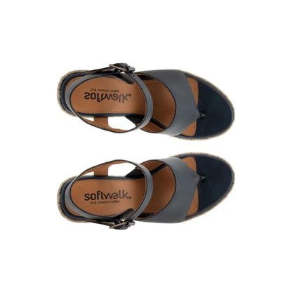 SoftWalk Hilo Women's Leather Platform Wedge Sandal - Navy