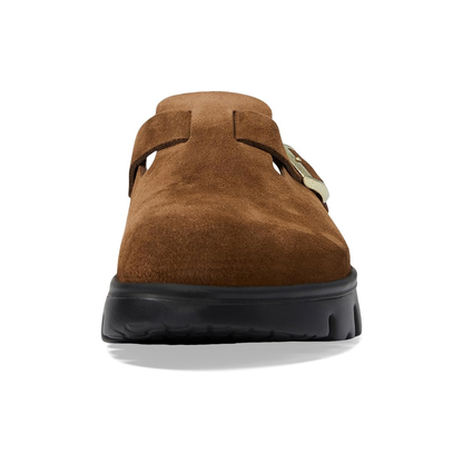 Birkenstock Boston Chunky Clog Womens Suede Platform Shoes Dark Tea