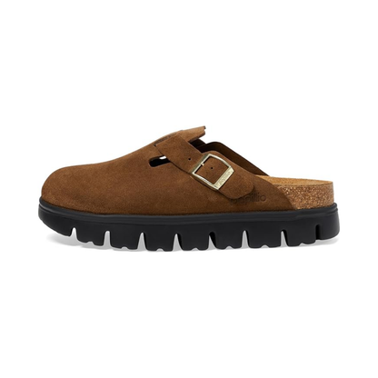 Birkenstock Boston Chunky Clog Womens Suede Platform Shoes Dark Tea