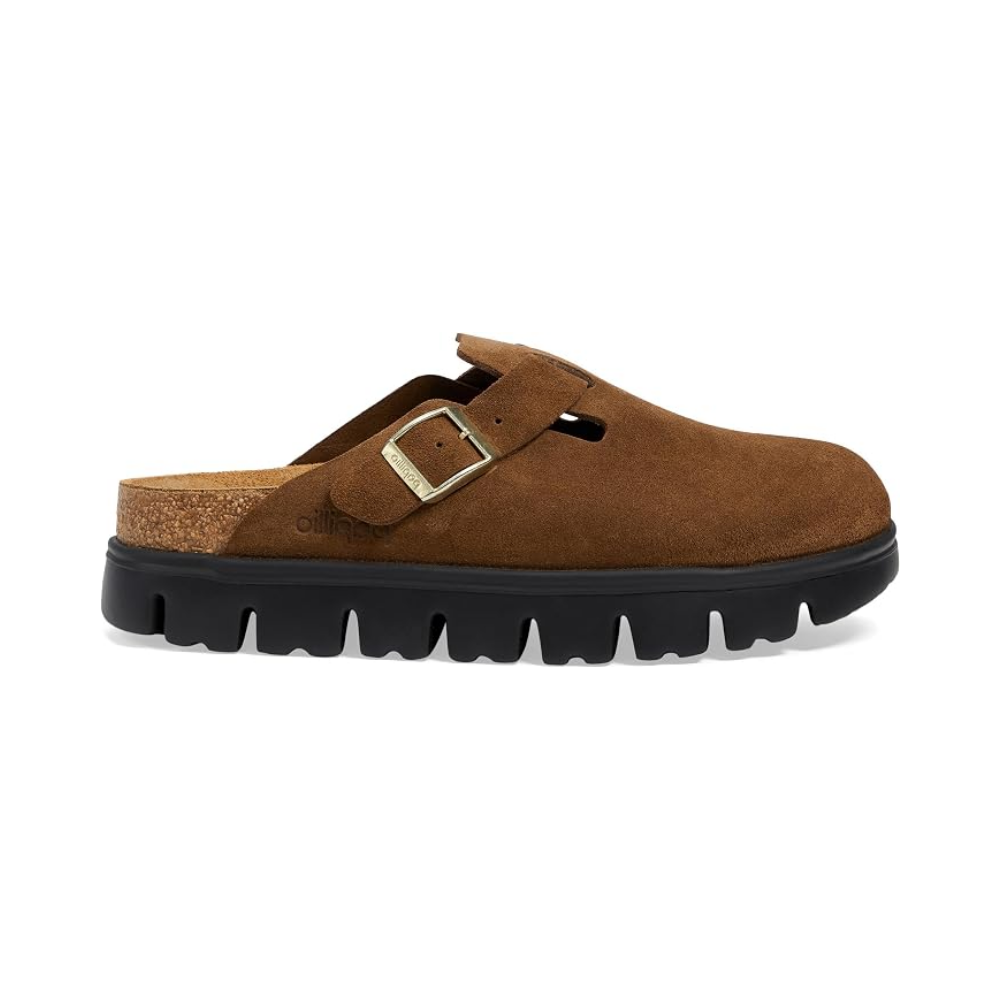 Birkenstock Boston Chunky Clog Womens Suede Platform Shoes Dark Tea