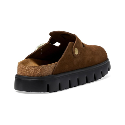Birkenstock Boston Chunky Clog Womens Suede Platform Shoes Dark Tea