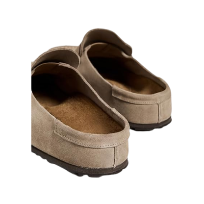 Birkenstock Loafer-Inspired Naples Clog Wrapped Suede Taupe