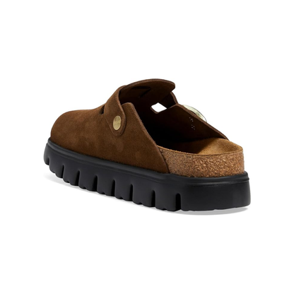 Birkenstock Boston Chunky Clog Womens Suede Platform Shoes Dark Tea