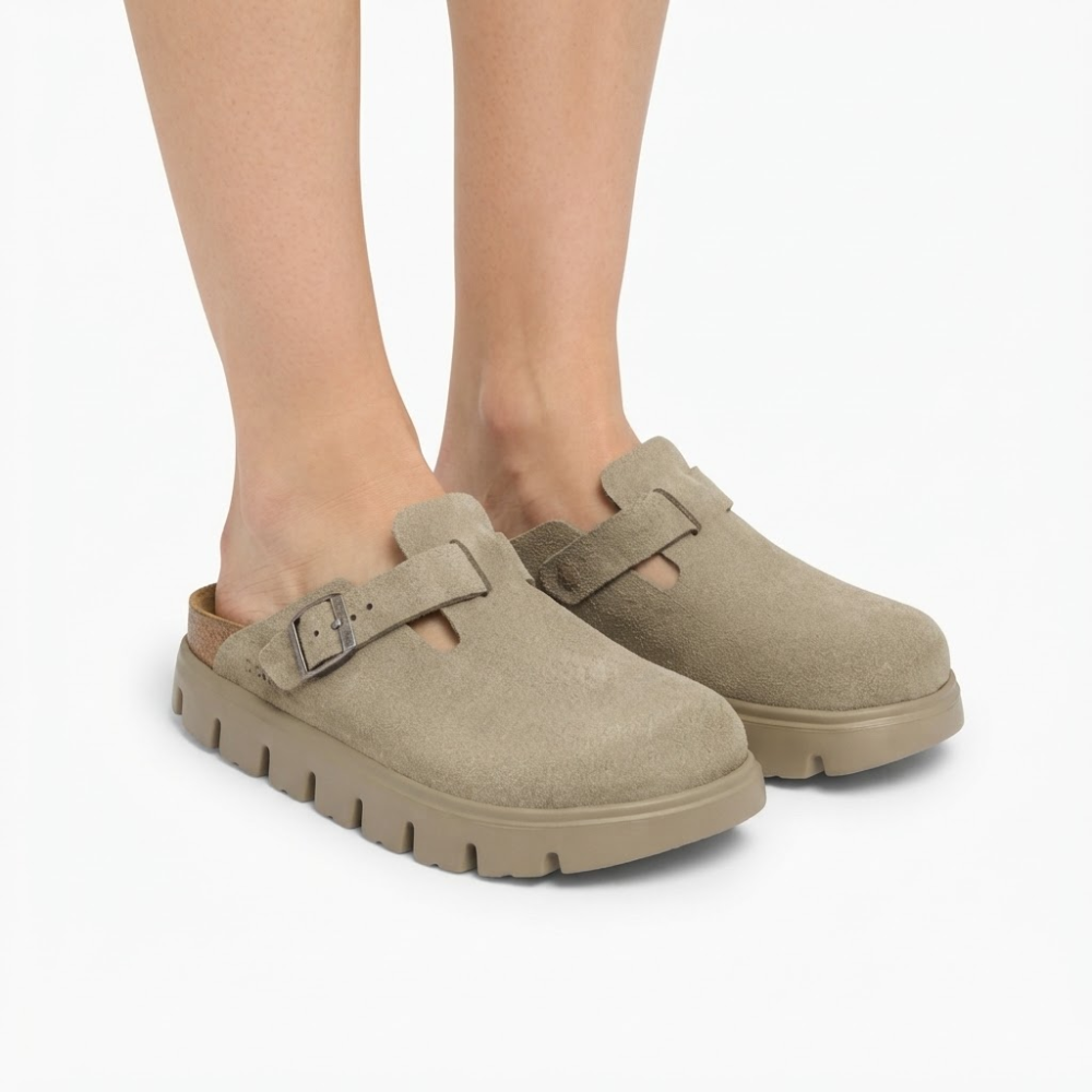 Birkenstock Women's Boston Chunky Suede Leather Clogs Taupe
