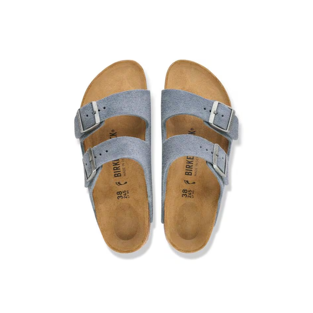 Birkenstock Arizona Suede Leather Unisex Stone Blue Sandals