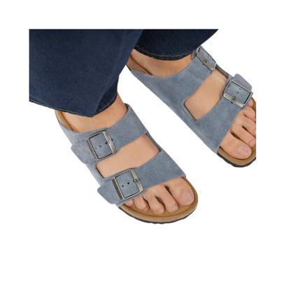 Birkenstock Arizona Suede Leather Unisex Stone Blue Sandals