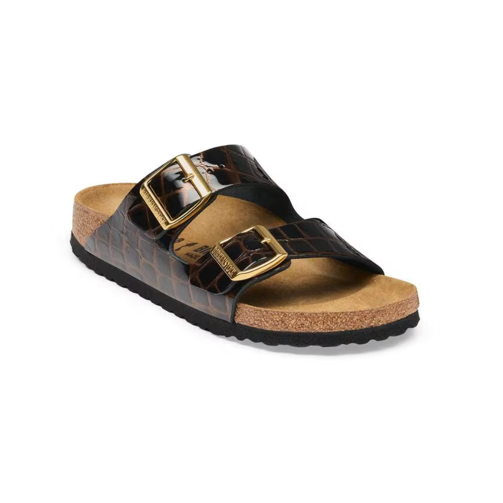 Birkenstock Arizona  Two Tone Croc Embossed Leather Black