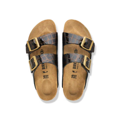 Birkenstock Arizona  Two Tone Croc Embossed Leather Black