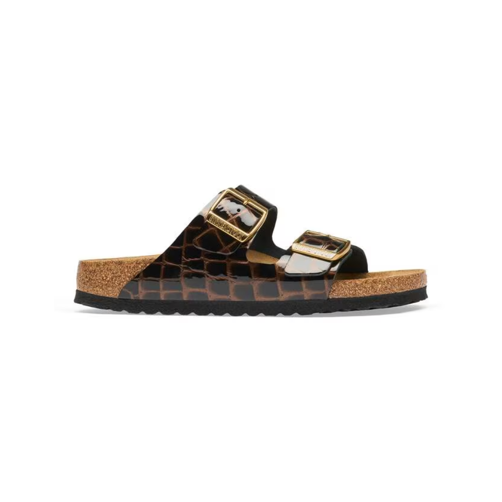 Birkenstock Arizona  Two Tone Croc Embossed Leather Black