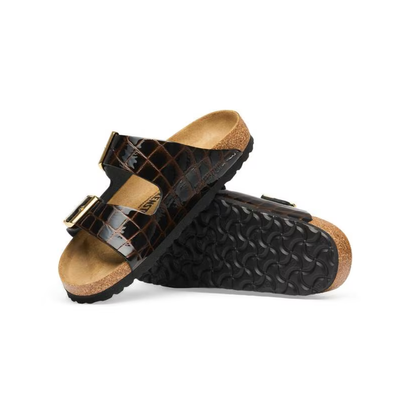 Birkenstock Arizona  Two Tone Croc Embossed Leather Black