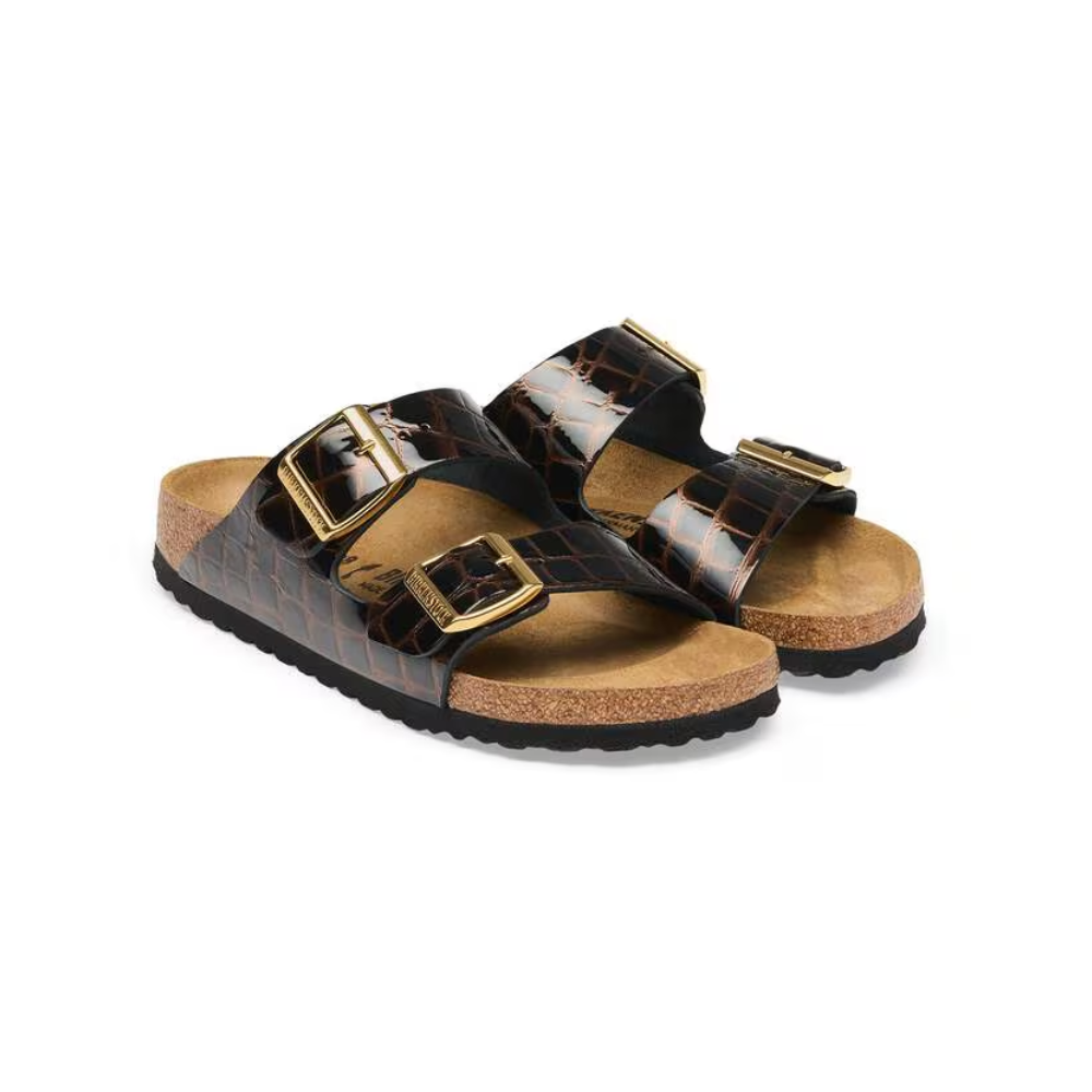 Birkenstock Arizona  Two Tone Croc Embossed Leather Black