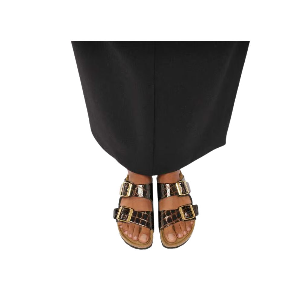 Birkenstock Arizona  Two Tone Croc Embossed Leather Black