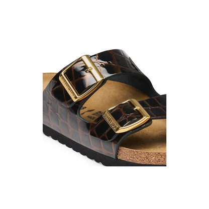 Birkenstock Arizona  Two Tone Croc Embossed Leather Black