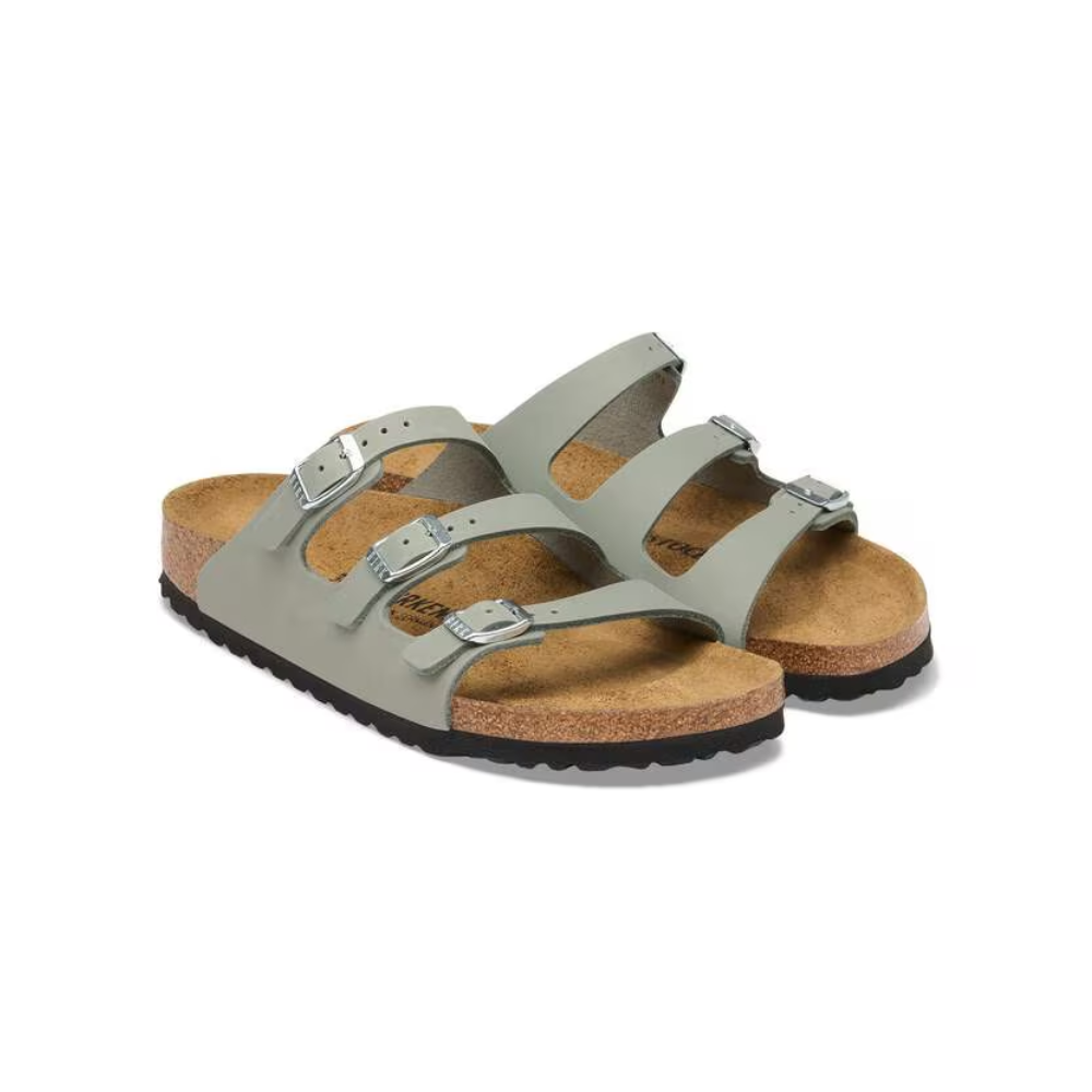 Birkenstock Florida Fresh Three Strap Sandals Oiled Nubuck Leather Pure Sage