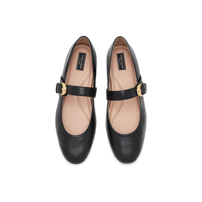 Cole Haan Women's Grand Ambition Alissa Mary Jane Flats – Black Tumbled Leather