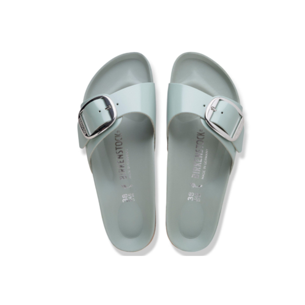 Birkenstock Women's Madrid Big Buckle Patent Leather Sandal  Pure Sage