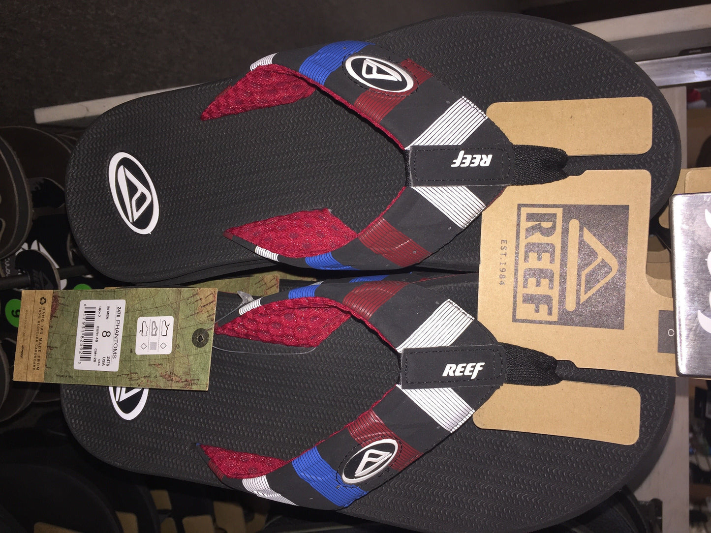 Reef Men's Size Phantoms Black/Red/Blue 2476USA Sandals Flip Flops